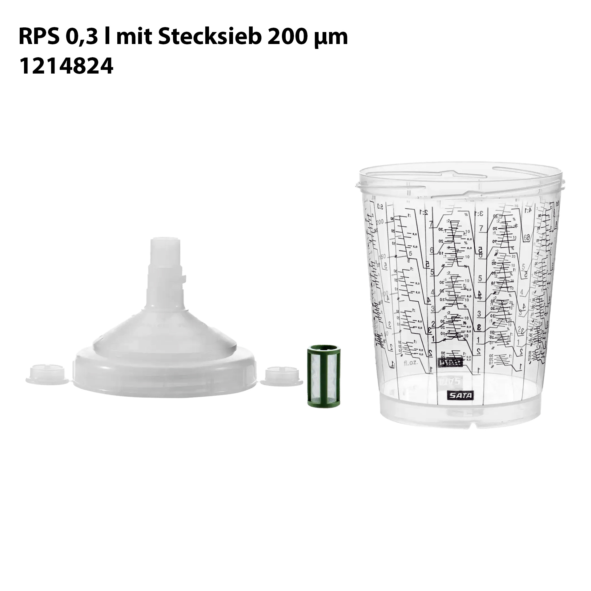 SATA RPS Mehrzweckbecher 0,3 l Standard, 200 µm Stecksieb (VPE 100 Stück)
