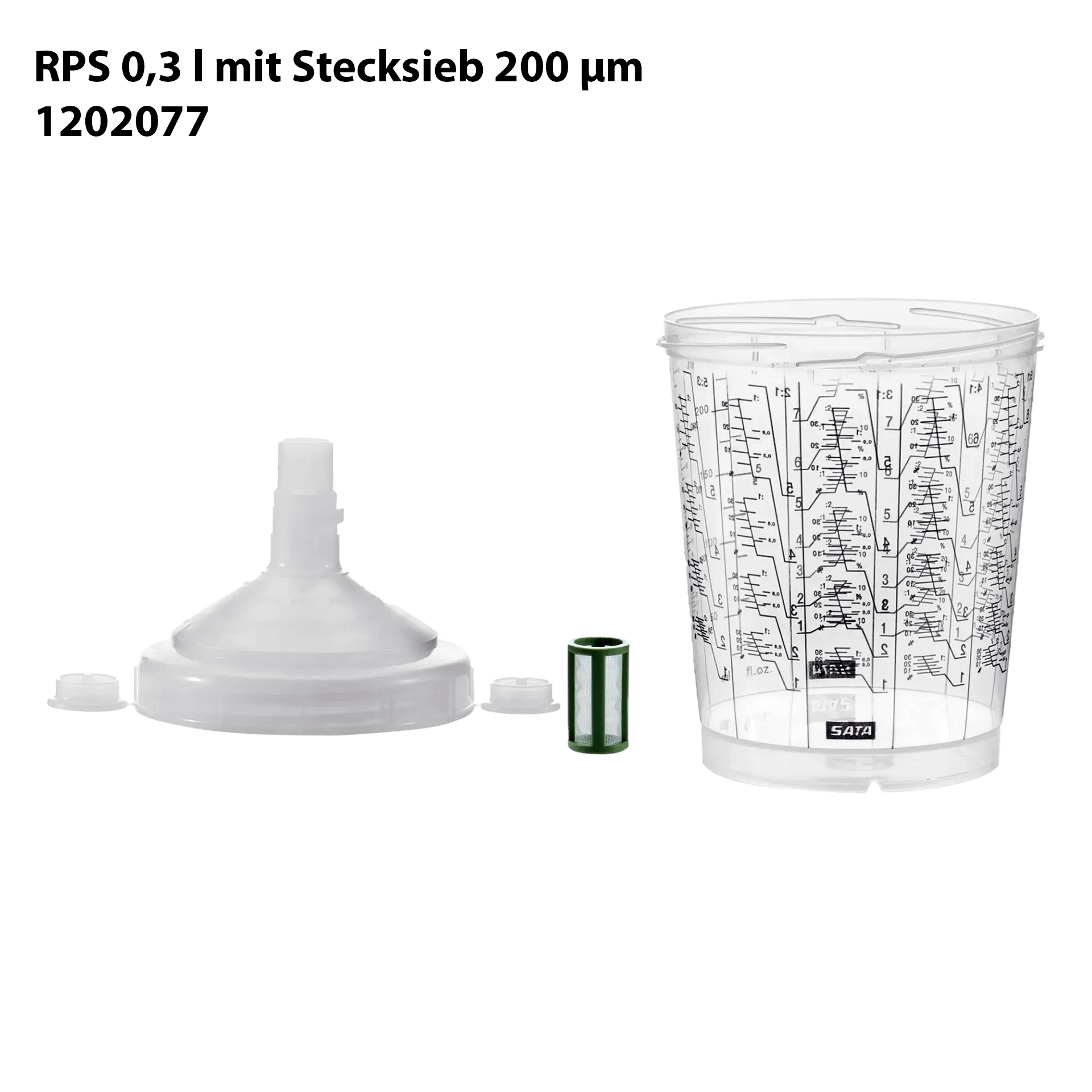 SATA RPS Mehrzweckbecher 0,3 l Standard, 200 µm Stecksieb (VPE 50 Stück)