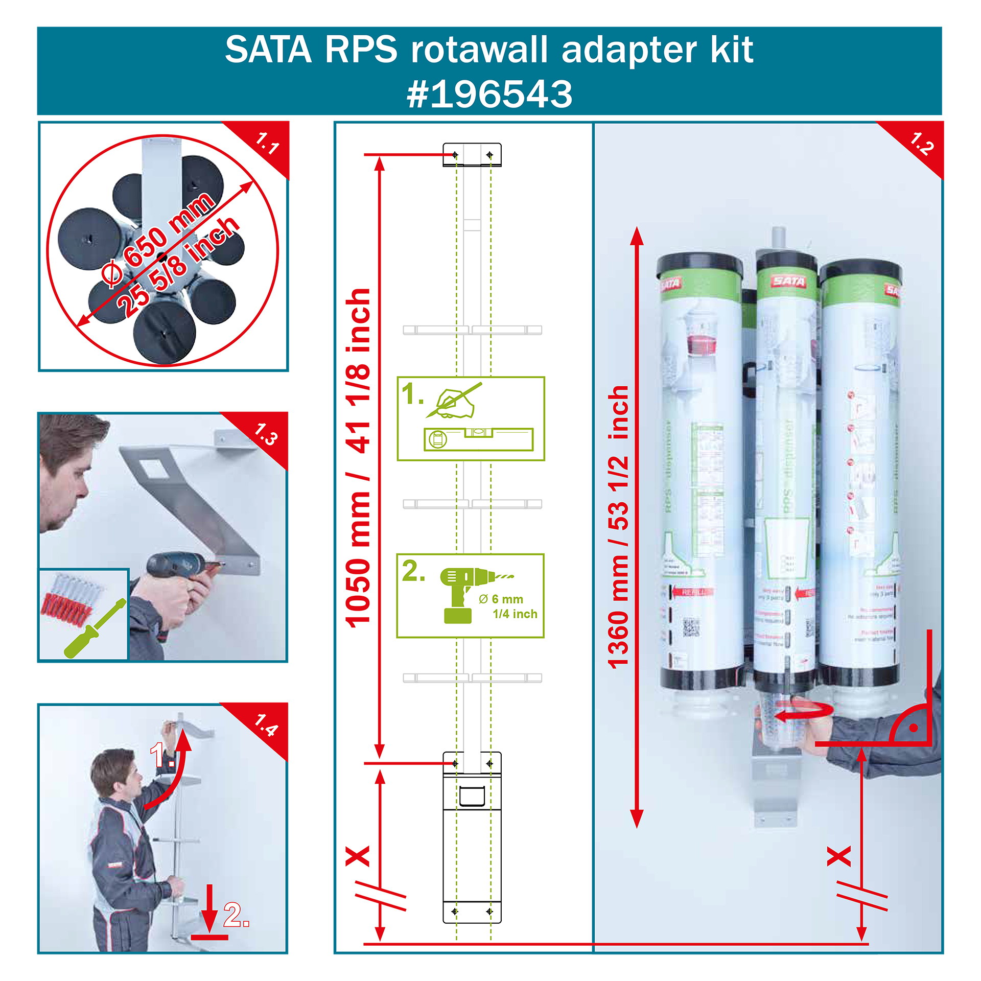 196543 SATA RPS rotawall adapter kit, Montagezeichnung